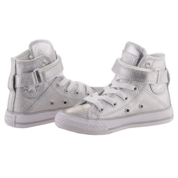 Converse Silver All Star Brea High Top Velcro Strap Sneakers Youth 12 - Picture 1 of 10